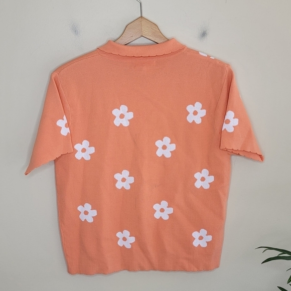 NWT Easel | Orange & White Daisy Floral Print Button Front Short Sleeve Medium - Picture 4 of 4